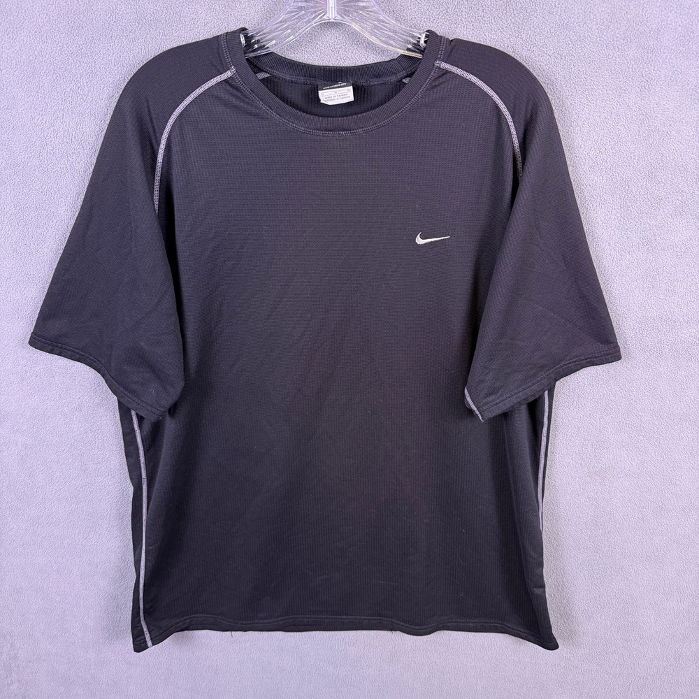 VTG Nike Sphere Dry Shirt Mens L Black Activewear Running Jersey Athletic Y2K